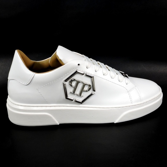 PHILIPP PLEIN 🇮🇹 MEN'S FASHION WHITE LEATHER COMFORT SNEAKERS - Picture 2 of 7